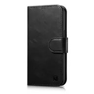 Etui i futerały do telefonów - iCarer Oil Wax Wallet Case 2in1 etui iPhone 14 Pro skórzany pokrowiec z klapką Anti-RFID czarny (WMI14220722-BK) - miniaturka - grafika 1