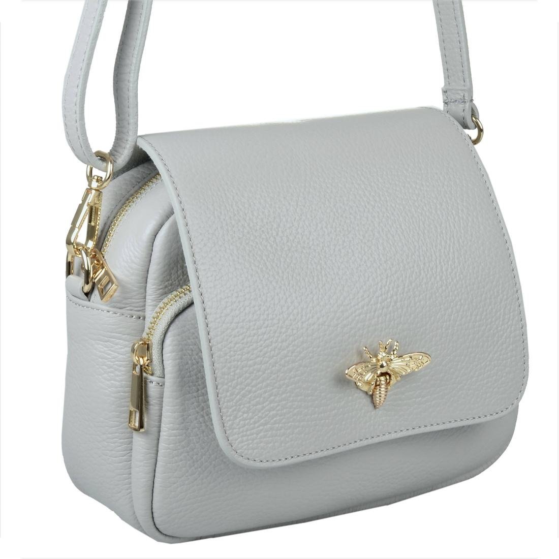 Borse in Pelle listonoszka skórzana z muchą popielata