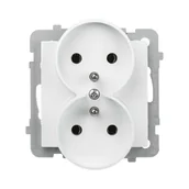 Gniazdka elektryczne - LEDart podwójne z uziemieniem, bez ramki - Ospel As GP-2GRZ/m/00, kolor biały, 16A/250V - miniaturka - grafika 1