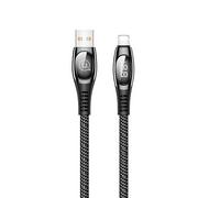 Kable USB - USAMS Kabel pleciony U36 lightning 2m 2A Fast Charging LED czarny/black SJ369USB01 (US-SJ368) - miniaturka - grafika 1
