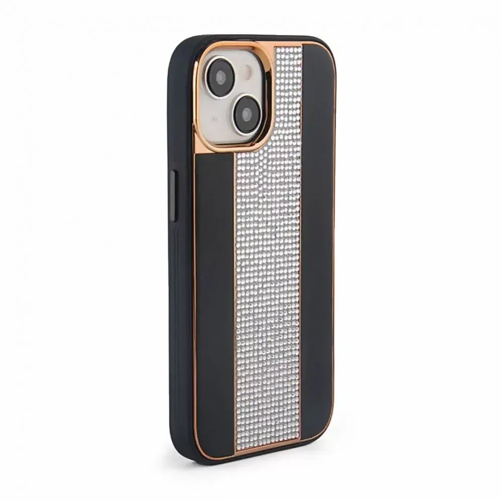 iLike Etui na telefon Tylny pokrowiec Apple iPhone 15 Diamonds and Leather Case Black ILIAPP15DLCB
