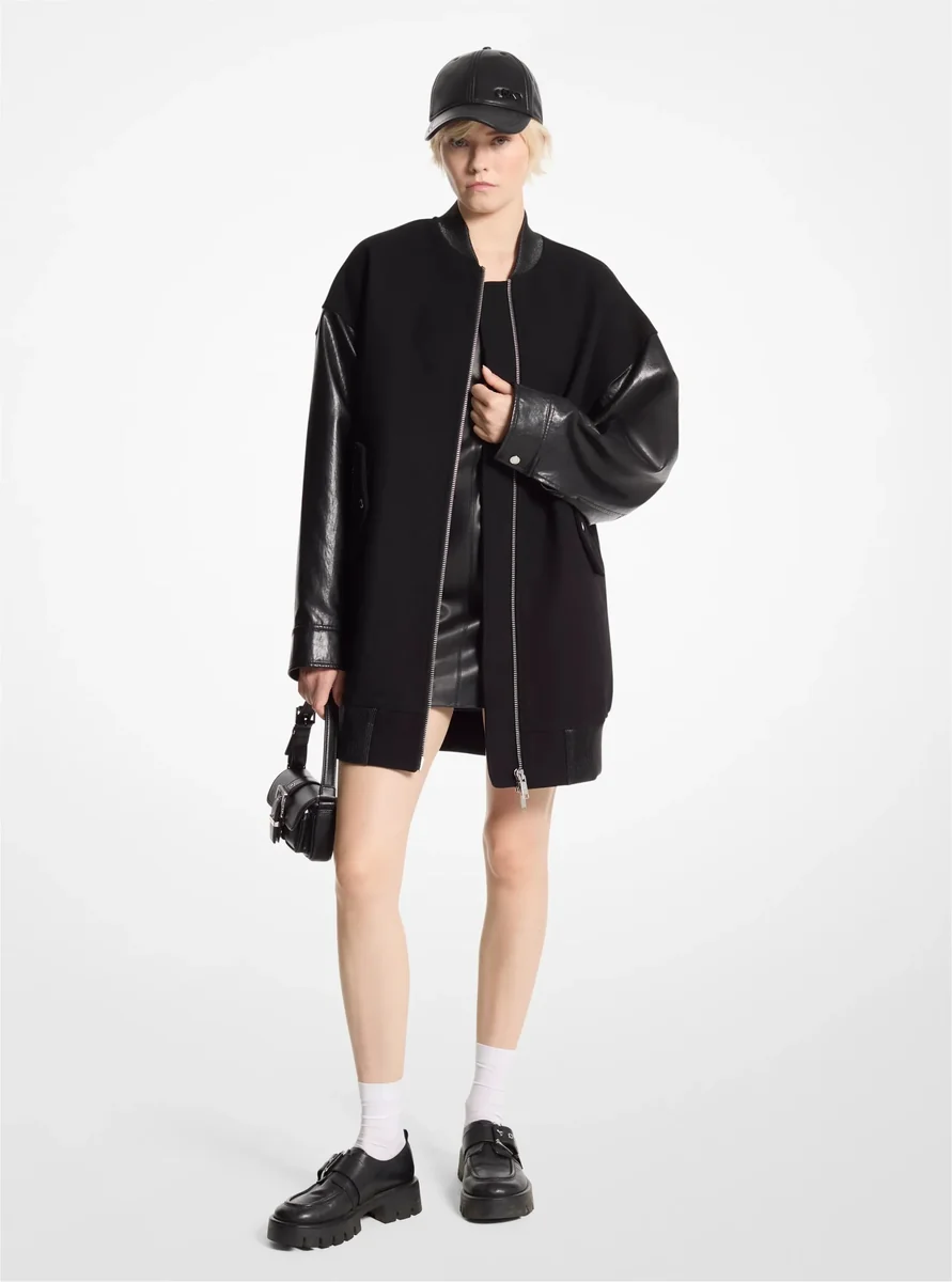 MICHAEL KORS KURTKA DAMSKA BOMBER NA ZAMEK Z WISKOZĄ CZARNA M QAA*