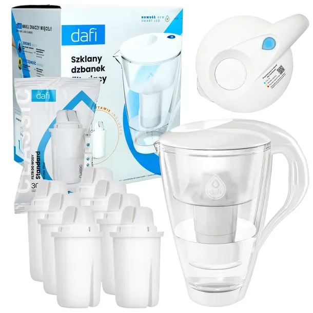 Dzbanek filtrujący szklany Dafi Crystal LED biały + 8 filtr Dafi Unimax