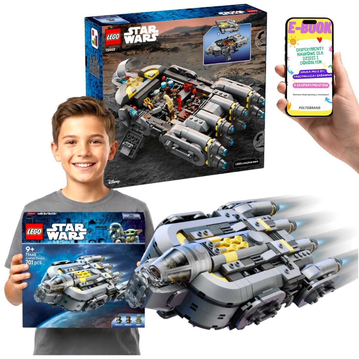 LEGO STAR WARS Grogu Statek Gwiezdny (75445) PREZENT Dla Chłopca Fana Mandaloriana LEGO + E-BOOK