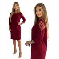 Sukienki - BORDOWA ELEGANCKA KLASYCZNA SUKIENKA Z OZDOBNYM RĘKAWEM ROZMIAR 40 - miniaturka - grafika 1
