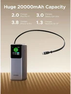 Powerbanki - Powerbank Ugreen Powerbank 20000mAh Ugreen PB726 USB + USB-C, 165W, wbudowany kabel szary - miniaturka - grafika 1