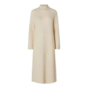 SELECTED FEMME Sukienka damska Slfmaline Ls Knit Dress High Neck Noos sukienka z dzianiny, beżowy, XL - Sukienki - miniaturka - grafika 1