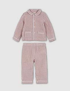 Piżamy chłopięce - Gocco Pijama Nude Cuadro Vichy De Gasa zestaw piżamowy dla chłopców, nude, 12-18 miesi?cy - grafika 1