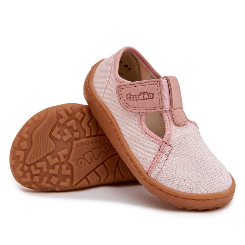 Kapcie Dziecięce Na Rzep Błyszczące Barefoot Froddo Cannvas G1700439-2 Różowe 33-30