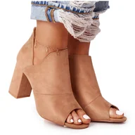 Botki damskie - Wiosenne Zamszowe Botki Na Słupku Vinceza 21-17095 Beżowe beżowy - miniaturka - grafika 1