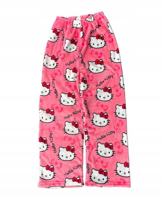 SPODNIE DAMSKIE PIŻAMOWE DRESOWE HELLO KITTY RÓŻOWE CIEPŁE L