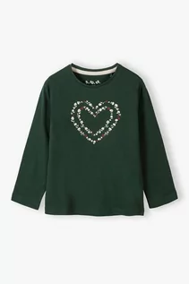 Bluzki dla dziewczynek - Zielona bluzka dziewczęca z cekinowym serduszkiem - grafika 1