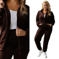 Dresy damskie - Damski Dres Komplet welurowy bez kaptura 772 [Kolor Brązowy, Rozmiar 4XL/5XL] - miniaturka - grafika 1