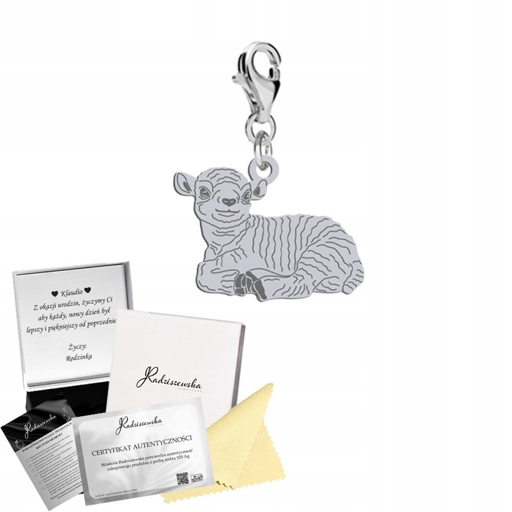 Charms Srebrny Baranek Wielkanocny 925 Prezent Kobieta DEDYKACJA GRATIS