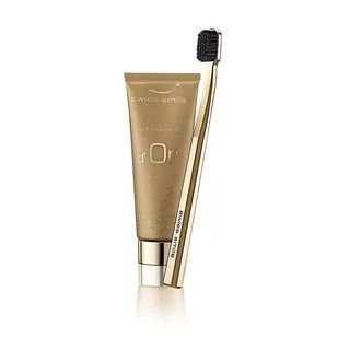 swiss smile swiss smile d´Or Gold zestaw 75ml Gold Toothpaste + 1szt Ultra Soft Toothbrush Gold Plated unisex - Pasty do zębów - miniaturka - grafika 1
