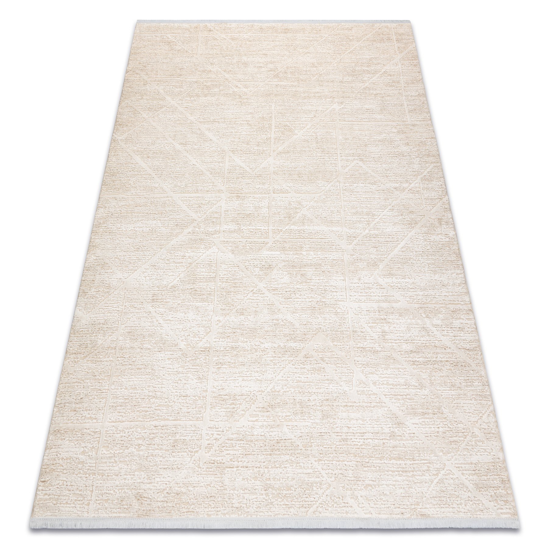 Dywan DUKE 51533 krem - Geometryczny, strukturalny, bardzo miękki, frędzle beżowy 160x220 cm