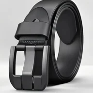 Paski - TEMU Męski pasek ze skóry naturalnej z klamrą ze stopu - Stylowy czarny design, średnia szerokość pasujący zarówno do stylu biznesowego, jak i - miniaturka - grafika 1