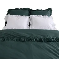 Pościel - Pościel Bawełniana Z Falbanką Komplet Do Sypialni + 4 Poduszki 160X200 Butelkowa Zieleń Biel - miniaturka - grafika 1