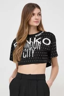 Koszulki sportowe damskie - Pinko t-shirt bawełniany damski kolor czarny - miniaturka - grafika 1