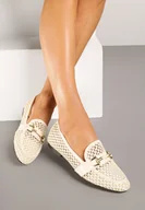 Mokasyny damskie - Beżowe Mokasyny Ozdobione Siateczkową Cholewką i Klamrą Zelure - miniaturka - grafika 1