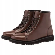 Botki męskie - Zimowe trzewiki męskie buty z ekoskóry ciemnobrązowe OM-FOBO-0175 V2 r. 42 - miniaturka - grafika 1