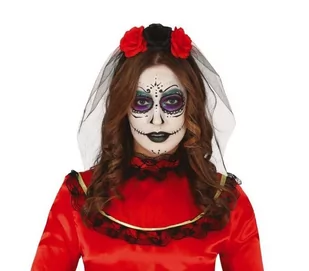 Opaska Muertos Róże Z Welonem - Dodatki do strojów karnawałowych - miniaturka - grafika 1
