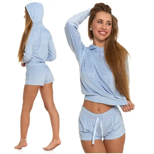 KOMPLET DRESOWY PIŻAMA Z KAPTUREM W PASKI WYGODNA WELUR DLA NIEJ MORAJ XL - Piżamy damskie - miniaturka - grafika 1