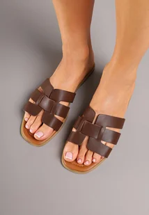 Bordowe Klapki na Płaskiej Podeszwie z Przeplataną Cholewką Filadea - Klapki i japonki damskie - miniaturka - grafika 1