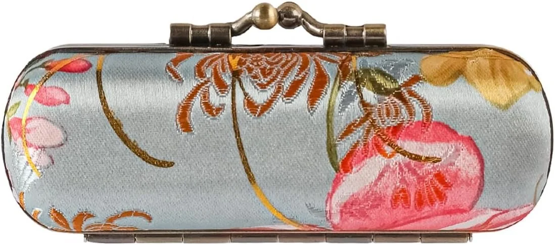 ETUI SZMINKĘ LUSTERKIEM HAFTOWANE 98X35X3CM SATYNOWE PRZENOŚNE VINTAGE