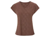 Koszulki i topy damskie - esmara® T-shirt damski z ażurowym haftem (Brązowy, L (44/46)) - miniaturka - grafika 1