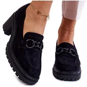 Półbuty damskie - Vinceza Damskie Zamszowe Półbuty Na Obcasie Czarne Sanya - miniaturka - grafika 1