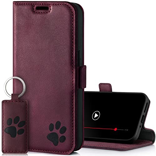 SURAZO Etui na telefon komórkowy Samsung Galaxy A15, cienkie, magnetyczne etui ze skóry – etui ochronne z prawdziwej skóry z motywem łapy – etui z klapką RFID [funkcja stojaka, przegródka na karty]