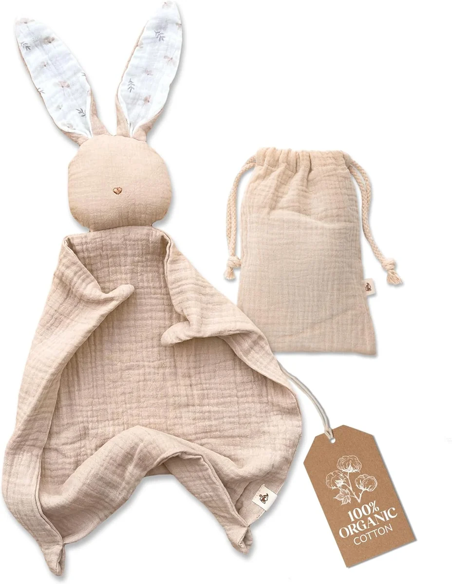 Kocyk muślinowy króliczek Lovey dla niemowląt bawełna organiczna Petit