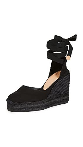 Castañer · Espadryle CARINA C/8ED/001 z bawełny organicznej z podwójną platformą i 11 cm barwionym klinem - damskie, Czarny (Black), 37 EU