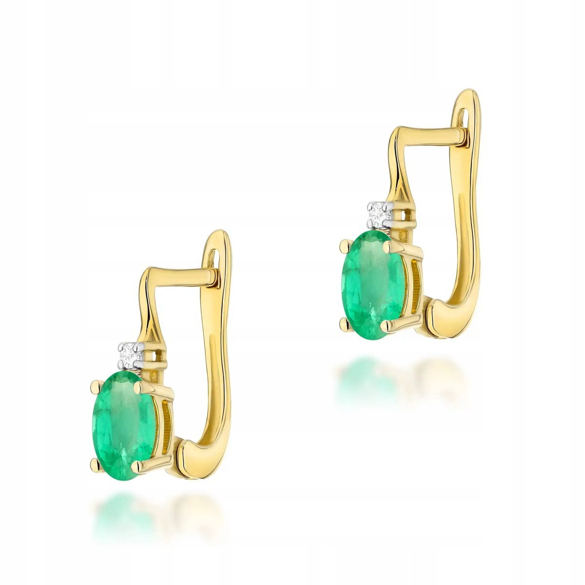 Kobiece złote kolczyki 585 z szmaragdem 0,40ct elegancki design od jubilera