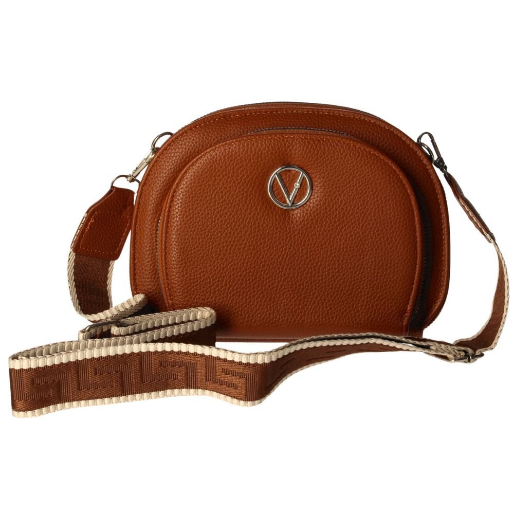 Torebka damska Listonoszka z geometrycznym paskiem brązowa