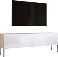 Szafki RTV - Szafka pod telewizor w kolorze dąb Wotan / biały wysoki połysk z chromowanymi nogami, A: szer: 140 cm cm, wys: 52 cm, gł: 32 cm. Meble pod telewizor, stolik pod telewizor, ława pod telewizor - miniaturka - grafika 1
