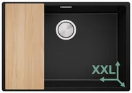 Zlewozmywaki - Podblatowy zlewozmywak granitowy z dużą komorą XXL. Zlew jednokomorowy Czarny Londyn 70. Primagran - miniaturka - grafika 1