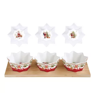 Easy life Miseczki Do Dipów I Na Przekąski Porcelanowe Na Podstawce Christmas Memories Biało-Czerwone 3 Szt - Miski i półmiski - miniaturka - grafika 1