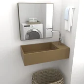 Umywalki - vidaXL Ścienna umywalka z otworem przelewowym, ceramika, kremowy mat - miniaturka - grafika 1