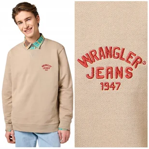 Wrangler SMALL LOGO CREW Timberwolf bawełniana bluza małe logo REGULAR S - Bluzy męskie - miniaturka - grafika 1