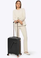 Walizki - Mała walizka z polipropylenu w ukośne pasy czarno - złota - miniaturka - grafika 1