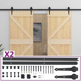 Drzwi przesuwne z osprzętem, 90x210 cm, lite drewno sosnowe | 3057595 VIDAXL - Drzwi wewnętrzne - miniaturka - grafika 3