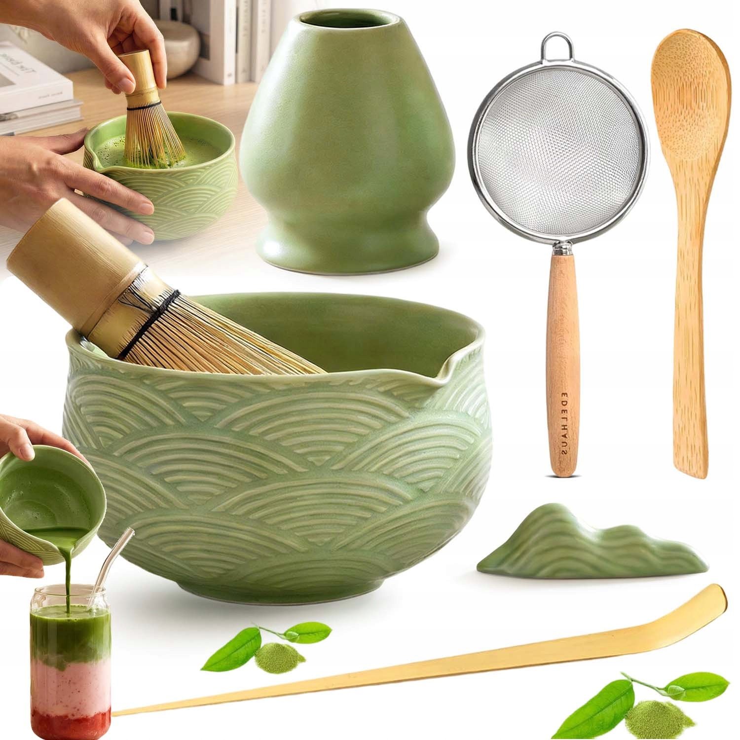 Bambusowy Zestaw Do Robienia Matchy Trzepaczka Łyżka Chasen, Miotełka 7W1