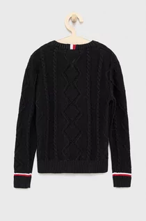Swetry damskie - Tommy Hilfiger Sweter bawełniany dziecięcy kolor czarny ciepły - grafika 1