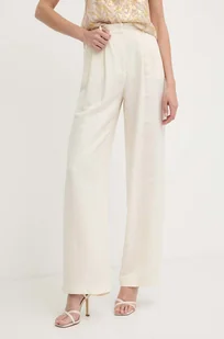 Patrizia Pepe spodnie z domieszką lnu kolor beżowy szerokie high waist 2P1609 A052 - Spodnie damskie - miniaturka - grafika 1