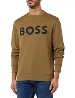 Bluzy męskie - BOSS Męska bluza WeBasicCrew Relaxed-Fit z bawełny Terry z gumowanym nadrukiem logo, Open Beige280, S - miniaturka - grafika 1