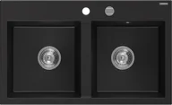 Zlewozmywaki - Mexen Hektor zlewozmywak granitowy 2-komorowy 800 x 490 mm, czarny, syfon chrom - 6521802000-77 - miniaturka - grafika 1