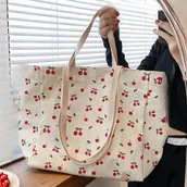 Inne - TEMU Stylowa Torba z Nadrukiem Wiśni - Lekka, Pojemna i Wszechstronna do Codziennego Użytku, na Zakupy lub Podróże - Stałe Ramiączka - Beżowe Tło - - miniaturka - grafika 1