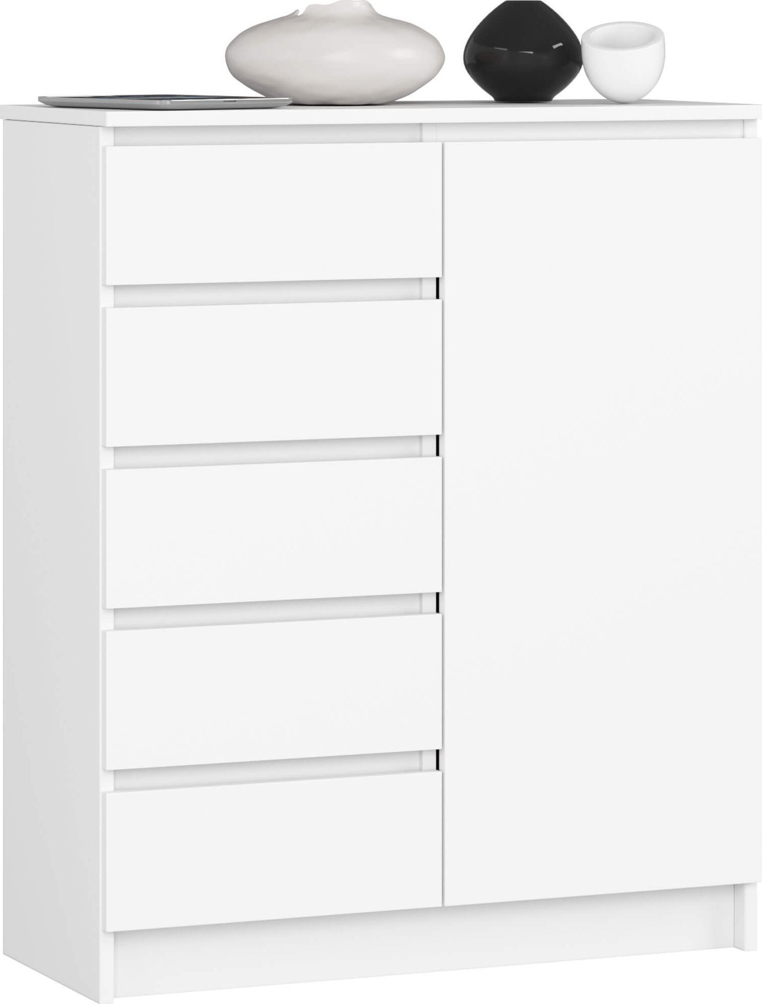 Fabryka Mebli Akord Komoda do salonu 80 cm 1 drzwi 5 szuflad 3 półki - biała